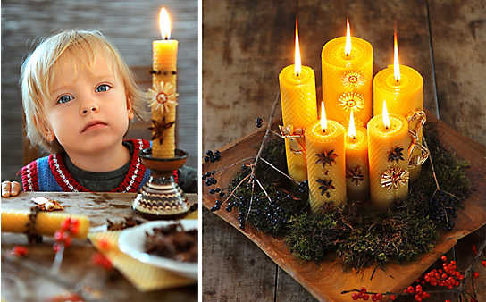 Weihnachtliche Bienenwachskerzen für den Advent basteln - (c) Foto: Alexi Pelekanos Weihnachtliche Bienenwachskerzen für den Advent basteln