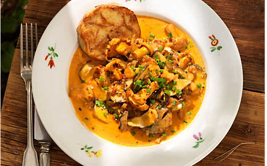 Cremiges Wildschwammerl-Ragout mit Semmelknödeln - (c) Foto: Eisenhut & Mayer Wildschwammerl-Ragout
